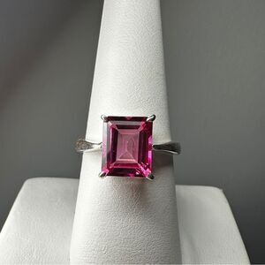 NWOT 8x10mm emerald cut Pink CZ stone, solitaire ring in solid sterling silver!